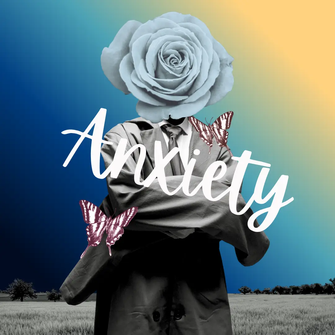 a person silhouetted with a blue rose as its head